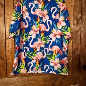 Flamingo Floral Short-Sleeve Button-Up Shirt - Blue/Pink 3pc set